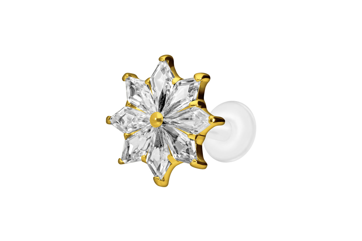 PTFE Labret Piercing mit Innengewinde + Titan-Aufsatz KRISTALLSTERN